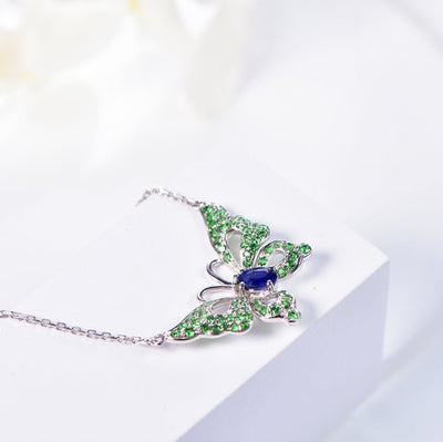 18K gold gemstone pendant butterfly with sapphire emerald_KP40802 Kirin Jewelry