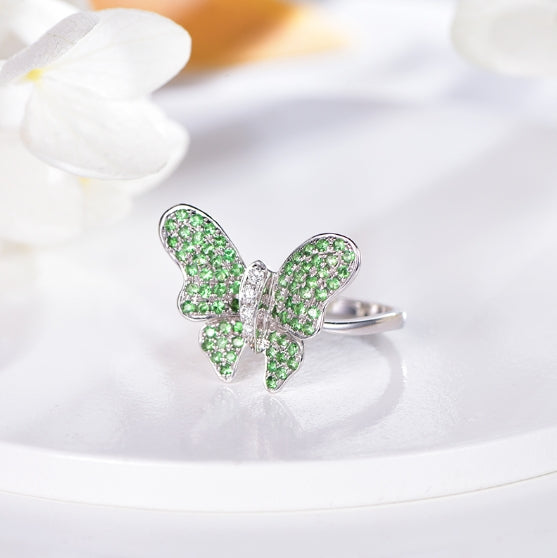 18K gold gemstone ring butterfly with emerald diamond_KR40205 Kirin Jewelry