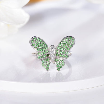 18K gold gemstone ring butterfly with emerald diamond_KR40205 Kirin Jewelry