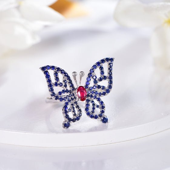 18K gold gemstone ring butterfly with ruby sapphire_KR33103 Kirin Jewelry