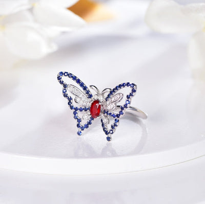 18K gold gemstone ring butterfly with ruby sapphire diamond_KR33106 Kirin Jewelry