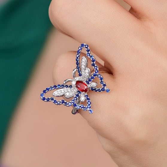 18K gold gemstone ring butterfly with ruby sapphire diamond_KR33106 Kirin Jewelry