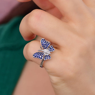 18K gold gemstone ring butterfly with sapphire diamond_KR40206 Kirin Jewelry