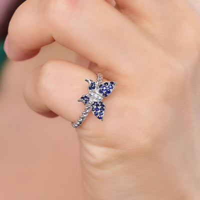 18K gold gemstone ring butterfly with sapphire diamond_KR40207 Kirin Jewelry