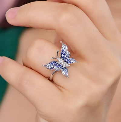 18K gold gemstone ring butterfly with sapphire diamond_KR40601 Kirin Jewelry