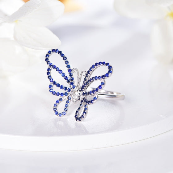 18K gold gemstone ring fashionable_butterfly with sapphire diamond_KR40202 Kirin Jewelry