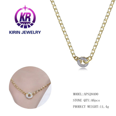 18k Gold Plated 925 Silver Pig Nose Pendant Cuban Link Necklace For Women Kirin Jewelry