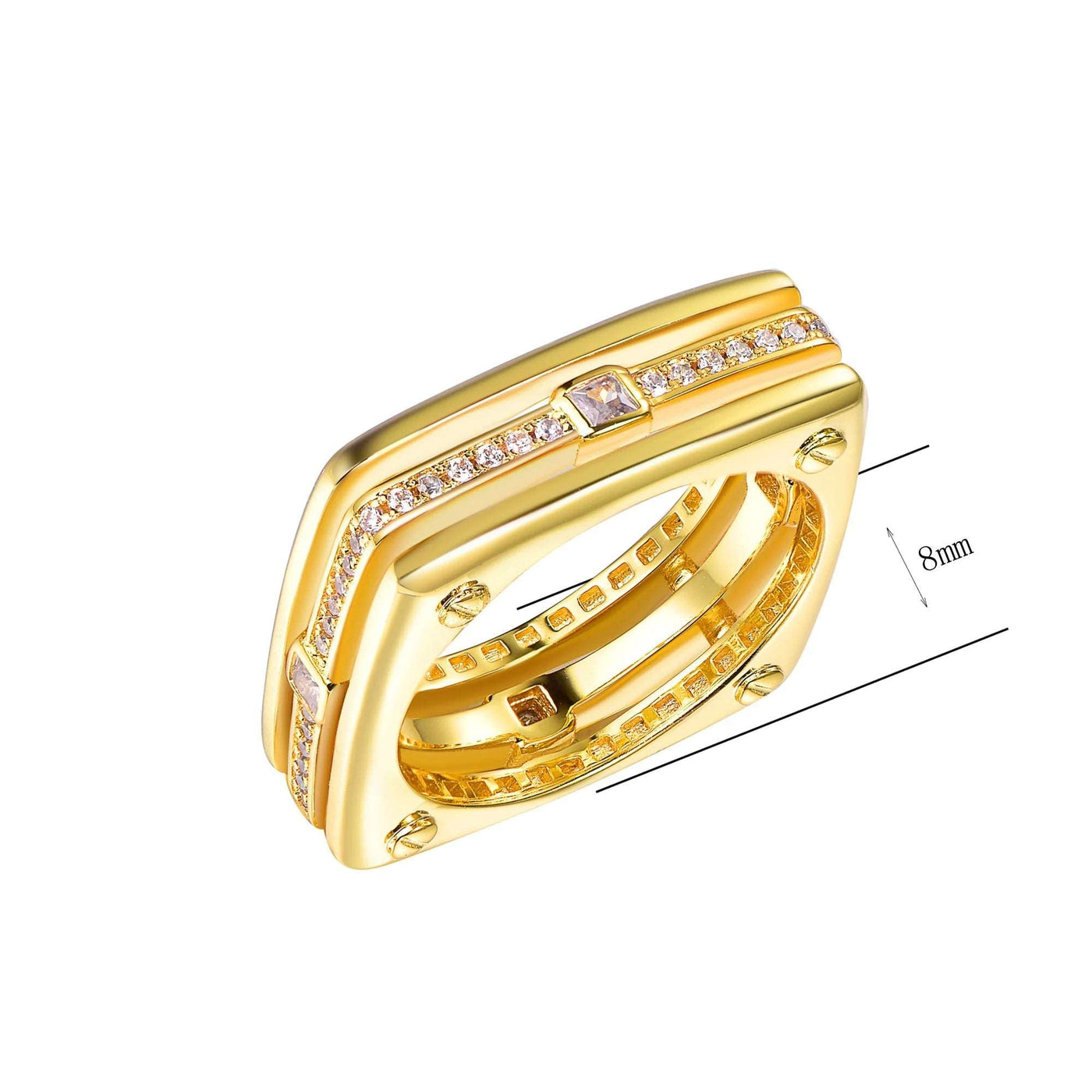 18k Gold Plated Geometric Multilayered 3A White Cubic Zirconia brass Ring Kirin Jewelry