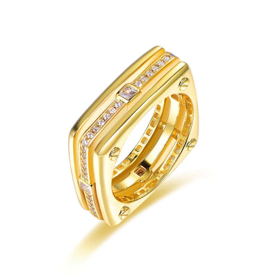 18k Gold Plated Geometric Multilayered 3A White Cubic Zirconia brass Ring Kirin Jewelry