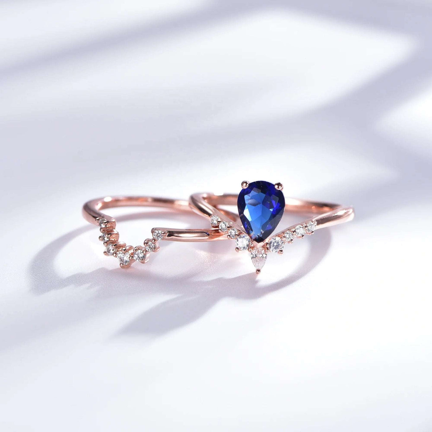 2 piece 925 engagement ring set dark blue diamond rose gold plating womens wedding rings Kirin Jewelry