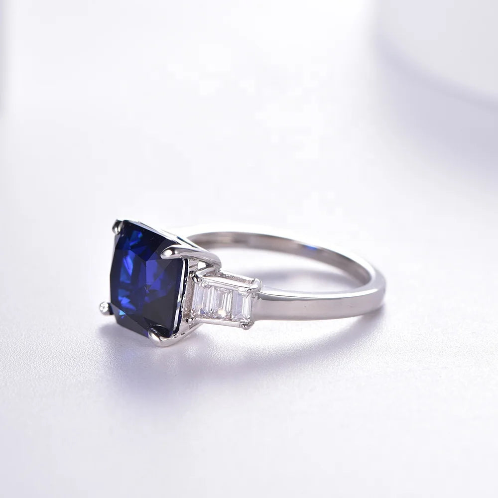 2023 925 Sterling Silver Plated CZ Diamond Ring Blue ruby Cubic Zircon Rings for Woman Wedding Ring Kirin Jewelry