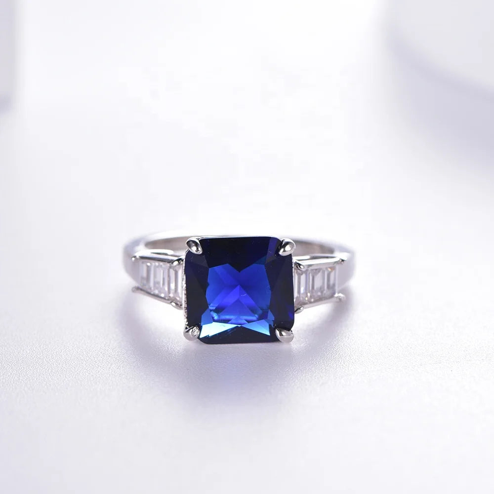2023 925 Sterling Silver Plated CZ Diamond Ring Blue ruby Cubic Zircon Rings for Woman Wedding Ring Kirin Jewelry