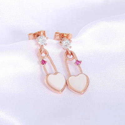 925 Rose Gold Plated Heart Lock Drop Earrings for Women Earring Kirin Jewelry