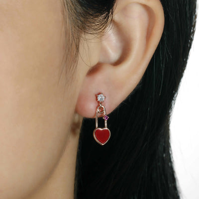925 Rose Gold Plated Heart Lock Drop Earrings for Women Earring Kirin Jewelry