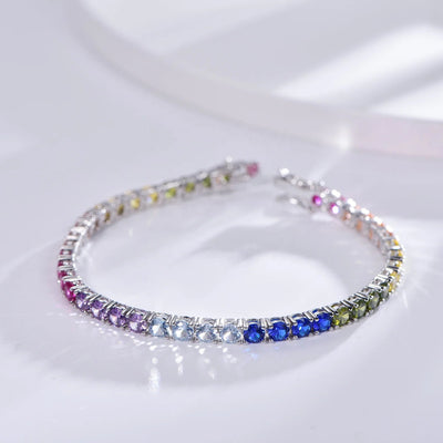 925 Silver Tennis Bracelet Women's 4mm Cubic Zirconia Round Rainbow 925 Sterling Silver CZ Tennis Bracelet Kirin Jewelry