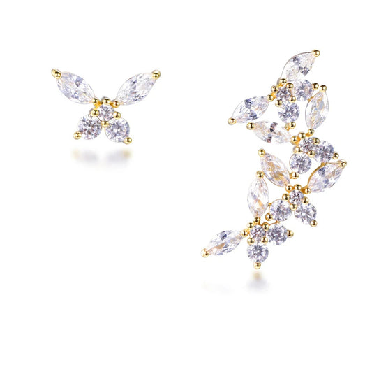 925 Sterling Silver 14K Gold Plated Marquise CZ Ear Climber Earrings