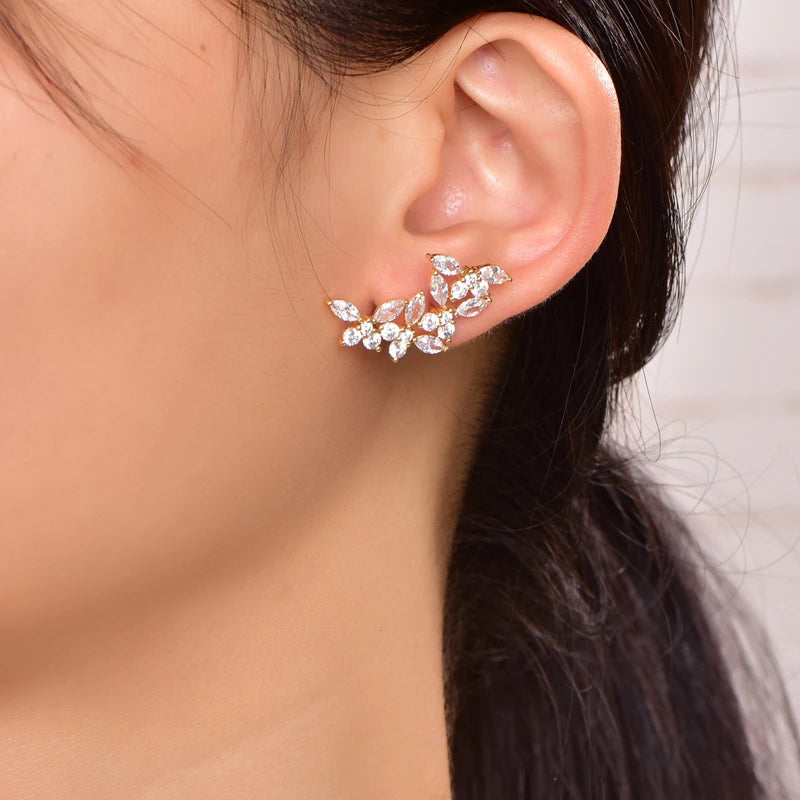 925 Sterling Silver 14K Gold Plated Marquise CZ Ear Climber Earrings for Women