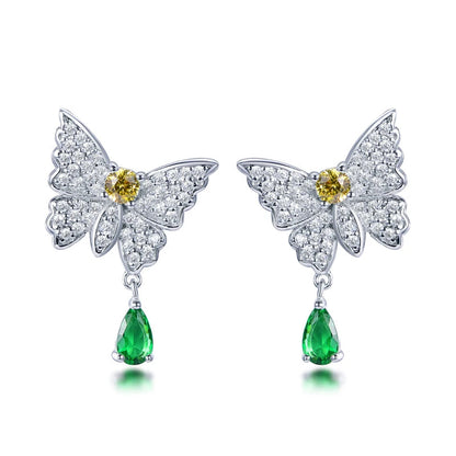 925 Sterling Silver CZ Butterfly Drop Earrings with Green Pear Stone | Jewelry Manufacturer
