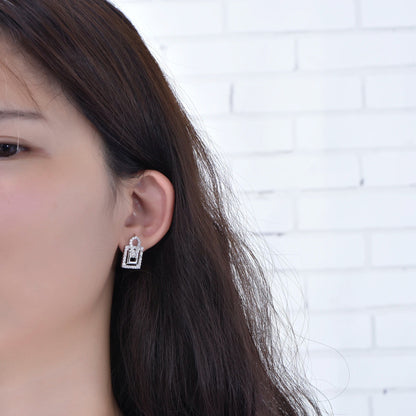 925 Sterling Silver CZ Micro Pave Geometric Drop Earrings for Women