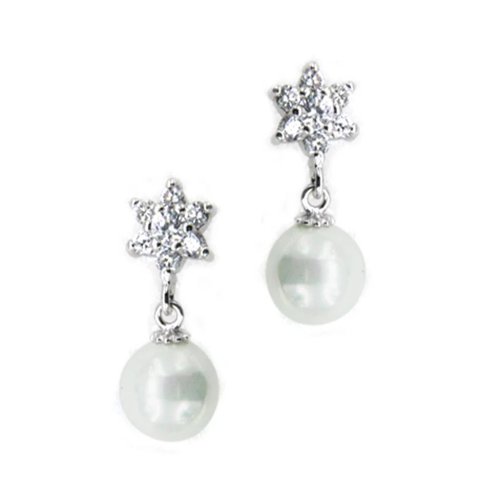 925 Sterling Silver Elegant Shell Pearl & CZ Drop Earrings | Wholesale Supplier