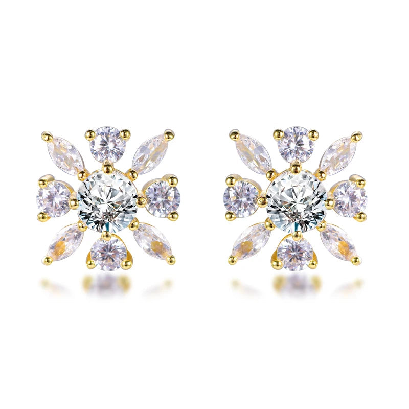 925 Sterling Silver Gold Plated CZ Floral Stud Earrings | Jewelry Manufacturer
