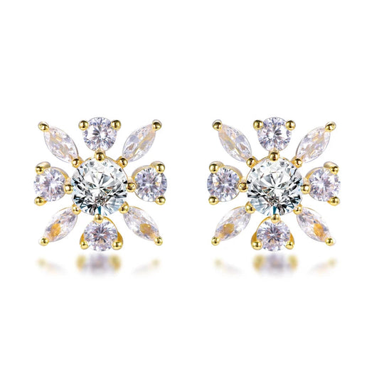 925 Sterling Silver Gold Plated CZ Floral Stud Earrings | Jewelry Manufacturer