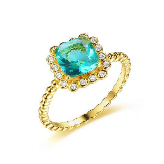 925 Sterling Silver Light Blue & 3A White Cubic Zirconia 14K & 18K Gold Ring Kirin Jewelry