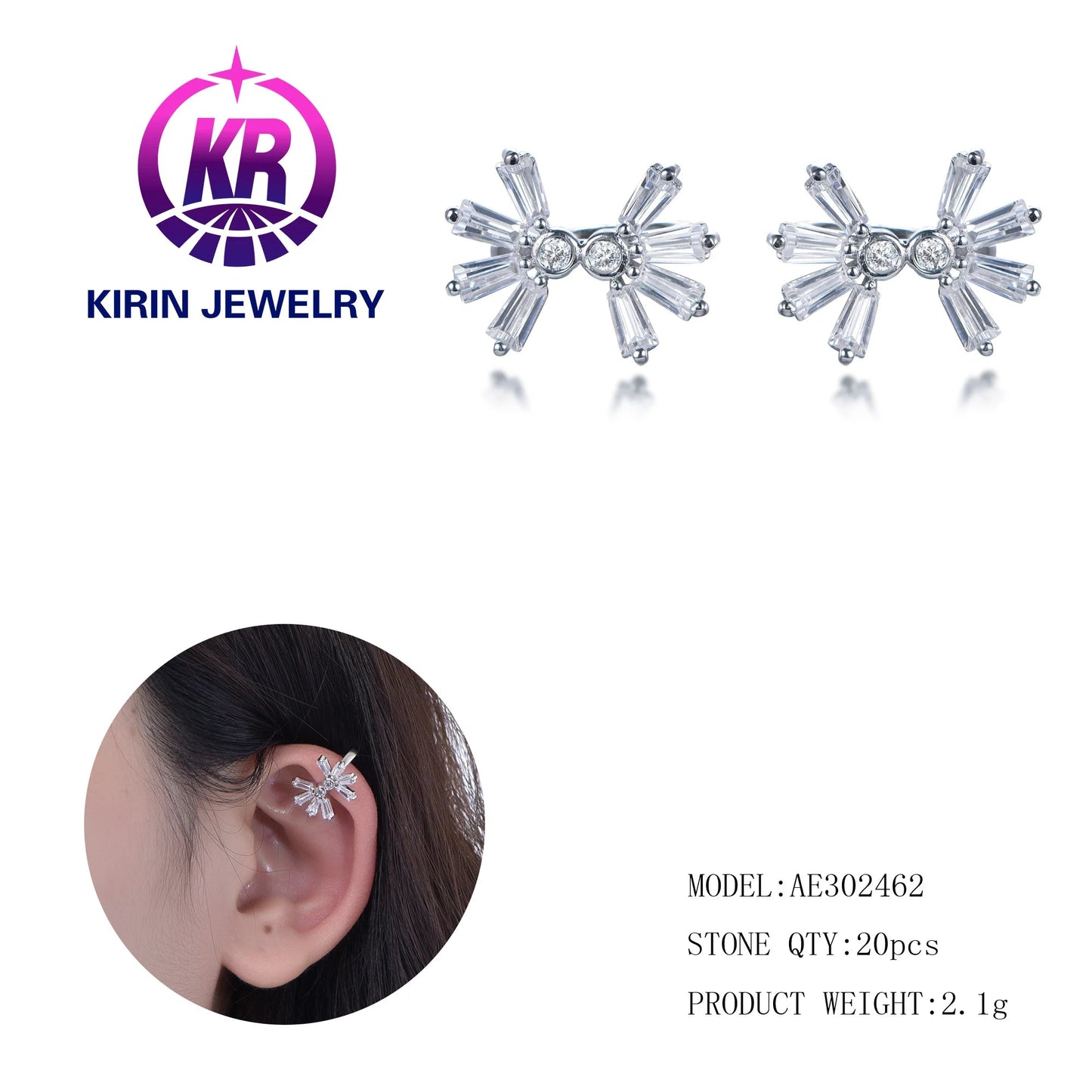 925 Sterling Silver Rhodium Plated Baguette & Round CZ Snowflake Stud Earrings for Women