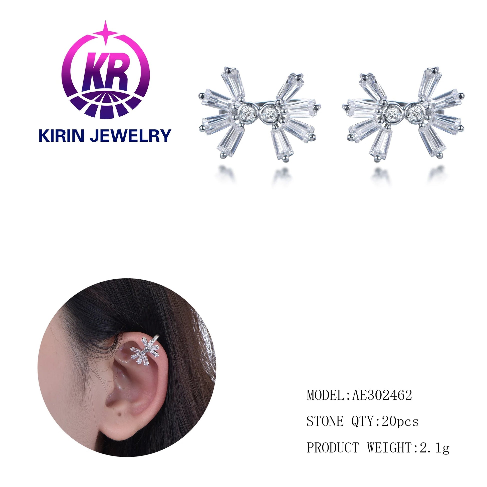 925 Sterling Silver Rhodium Plated Baguette & Round CZ Snowflake Stud Earrings for Women