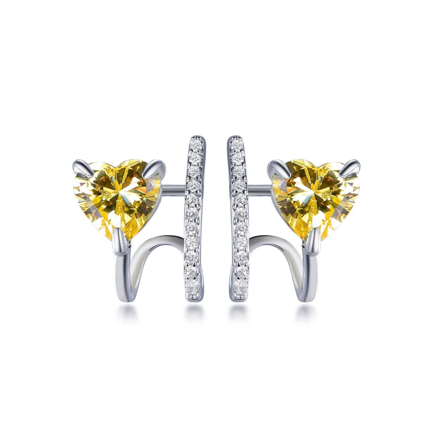925 Sterling Silver Rhodium Plated CZ Double Layer Heart Stud Earrings