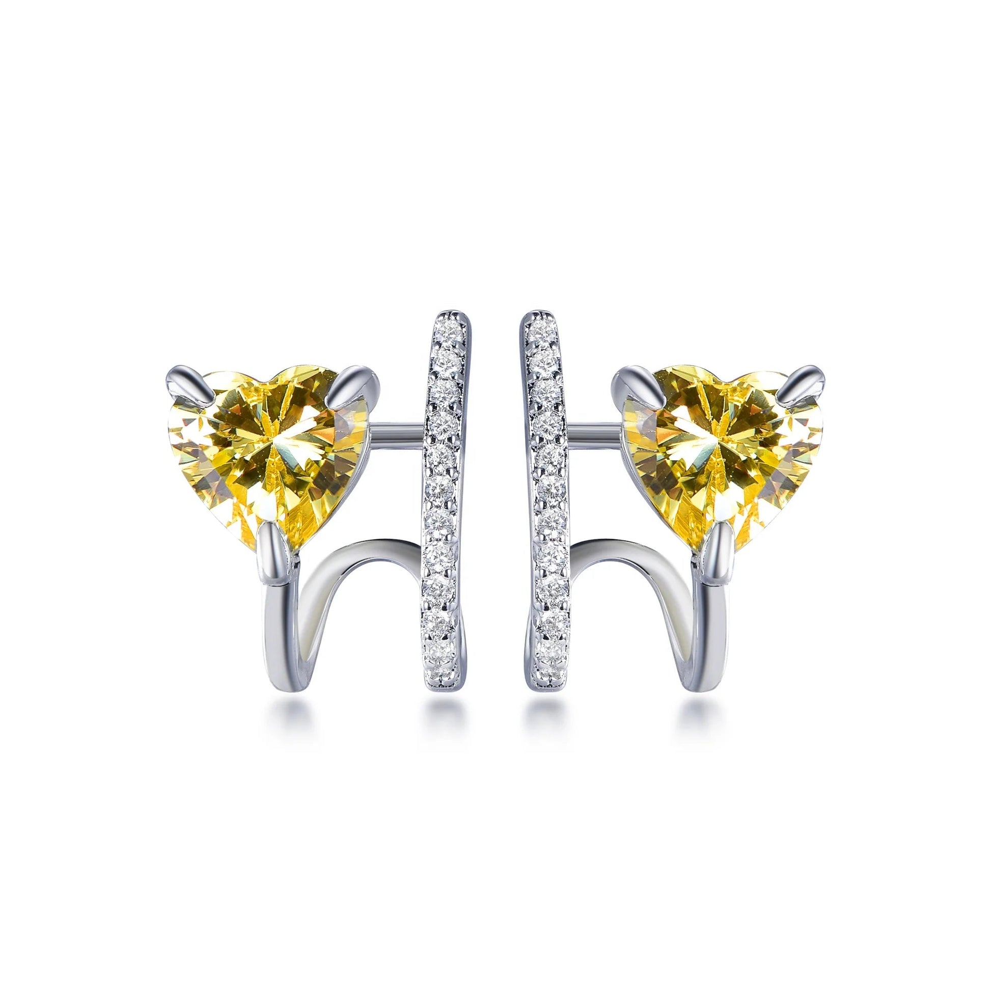 925 Sterling Silver Rhodium Plated CZ Double Layer Heart Stud Earrings