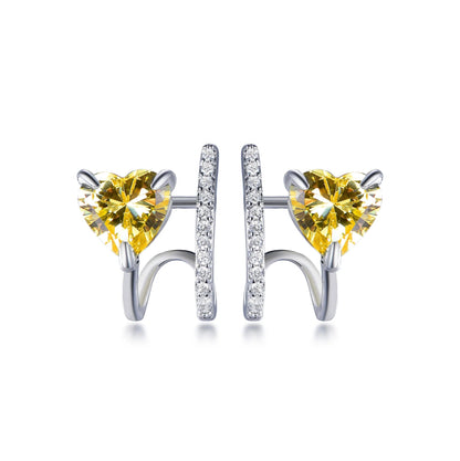 925 Sterling Silver Rhodium Plated CZ Double Layer Heart Stud Earrings