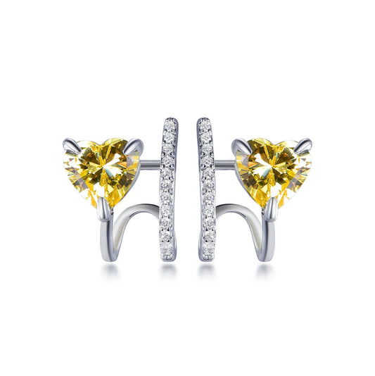 925 Sterling Silver Rhodium Plated CZ Double Layer Heart Stud Earrings