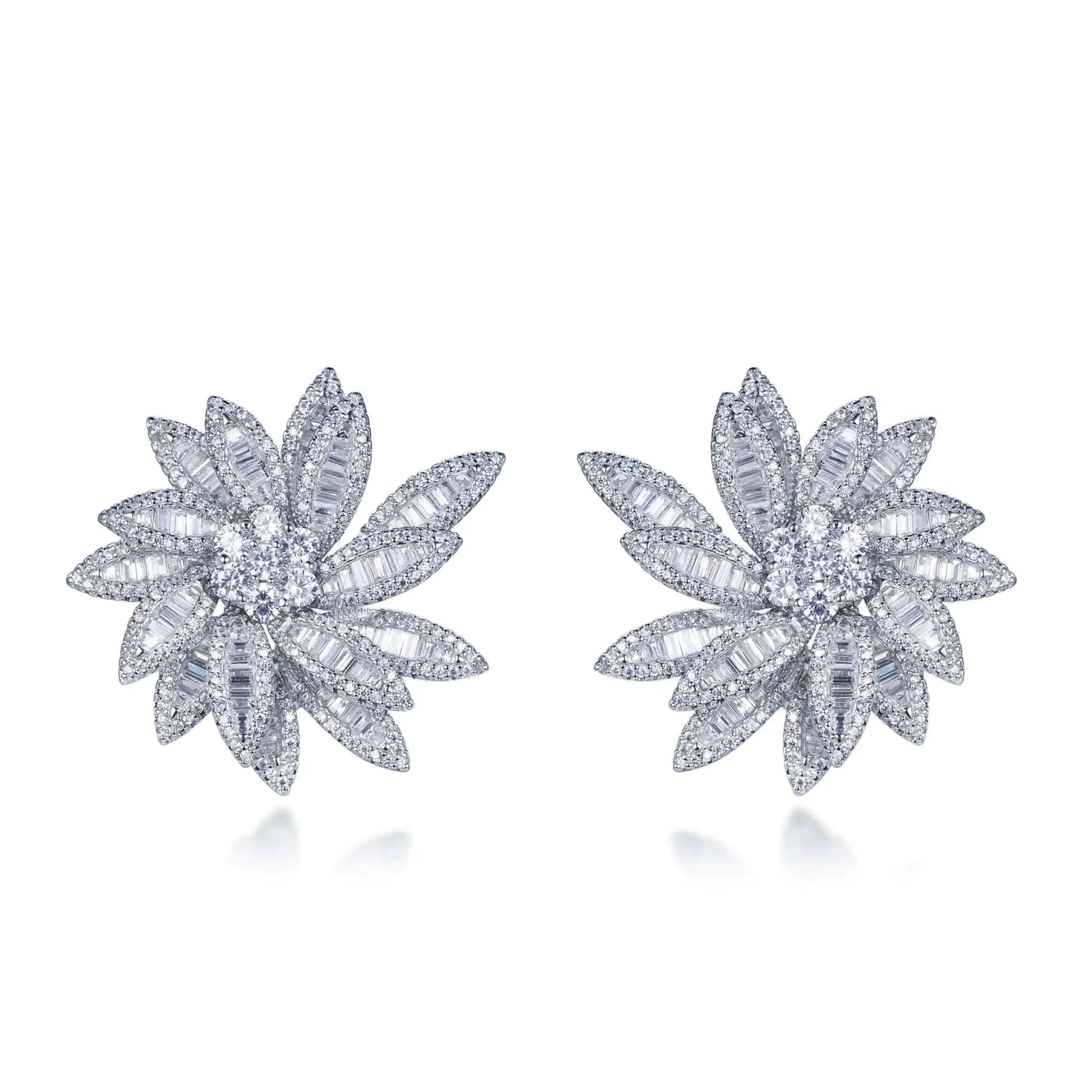 925 Sterling Silver Rhodium Plated CZ Flower Cluster Stud Earrings