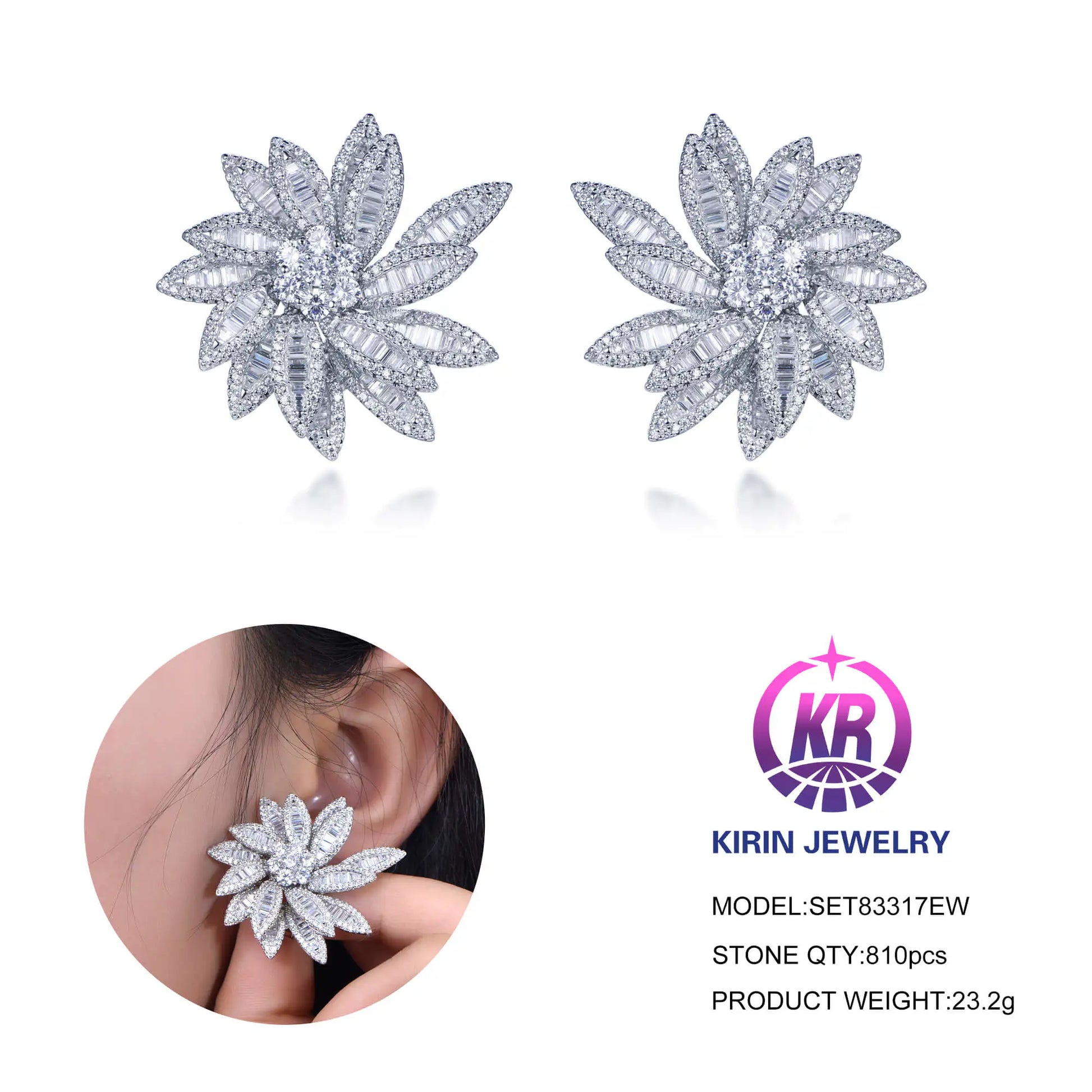 925 Sterling Silver Rhodium Plated CZ Flower Cluster Stud Earrings for Women