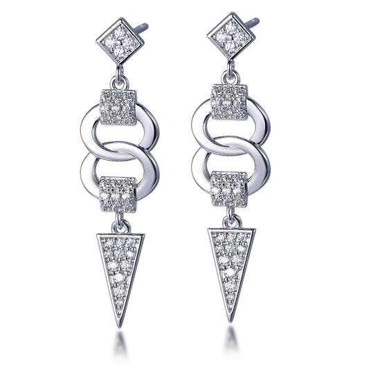 925 Sterling Silver Rhodium Plated CZ Geometric Drop Earrings with Triangle Pendant