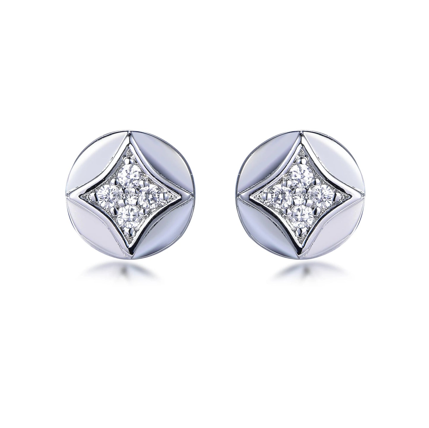 925 Sterling Silver Rhodium Plated CZ Geometric Stud Earrings