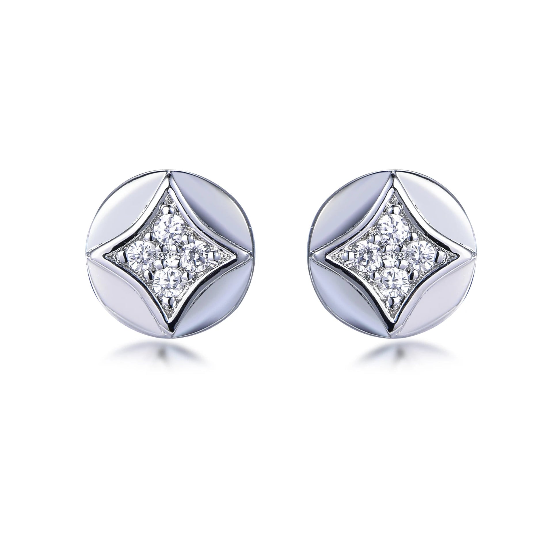 925 Sterling Silver Rhodium Plated CZ Geometric Stud Earrings