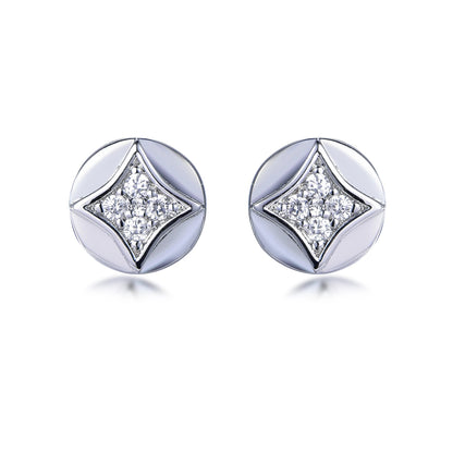 925 Sterling Silver Rhodium Plated CZ Geometric Stud Earrings