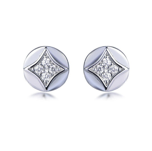 925 Sterling Silver Rhodium Plated CZ Geometric Stud Earrings