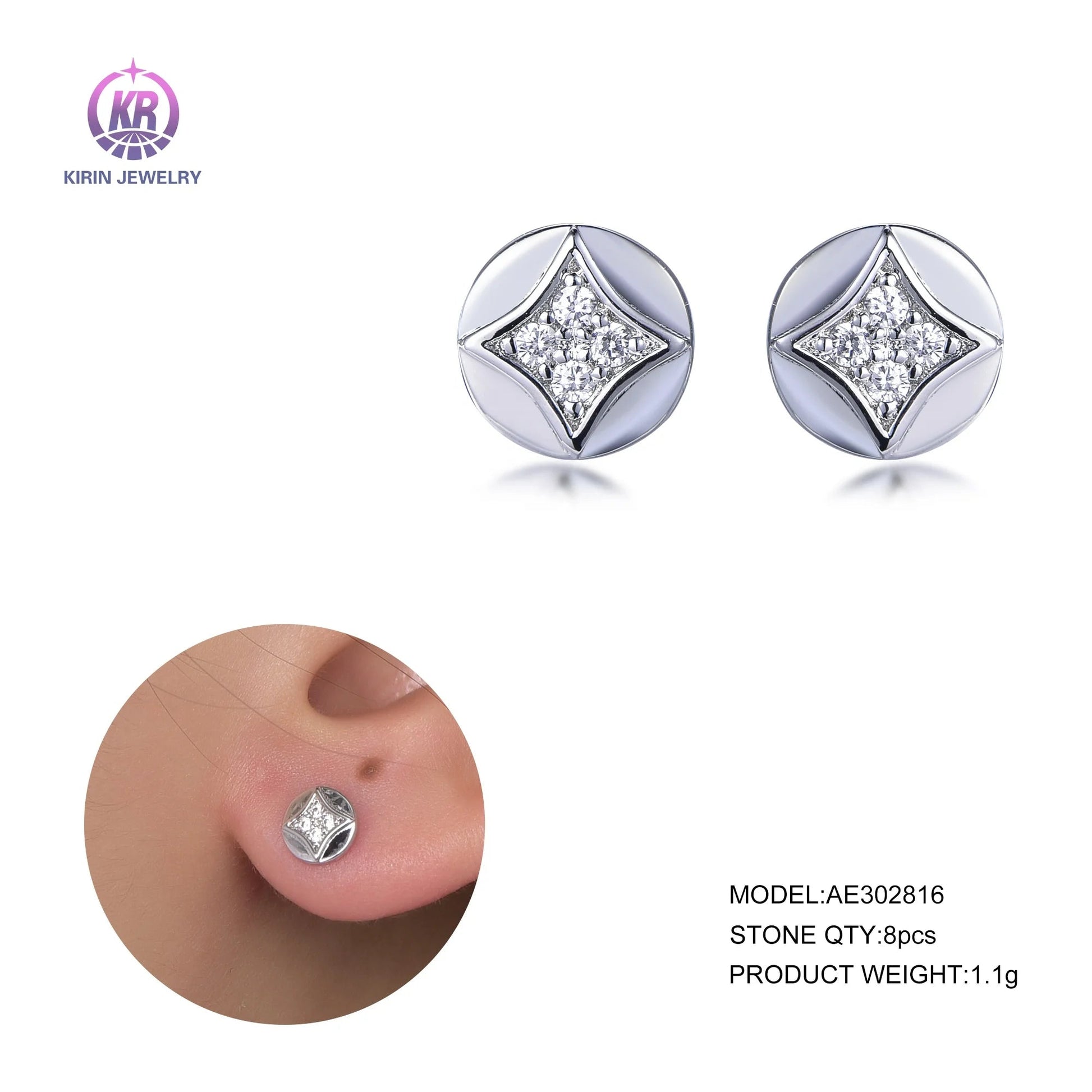 925 Sterling Silver Rhodium Plated CZ Geometric Stud Earrings for Women-Wholesale