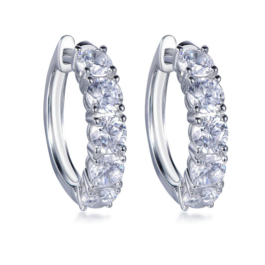 925 Sterling Silver Rhodium Plated CZ Half Eternity Hoop Huggie Earrings