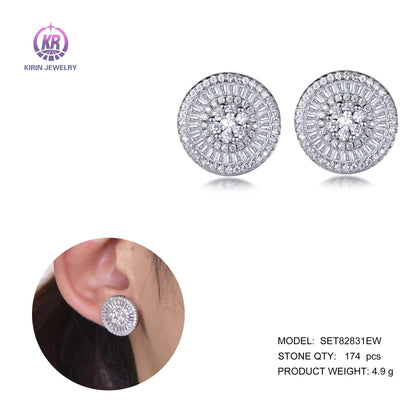 925 Sterling Silver Rhodium Plated CZ Halo Cluster Stud Earrings Earrings for Women-Wholesale