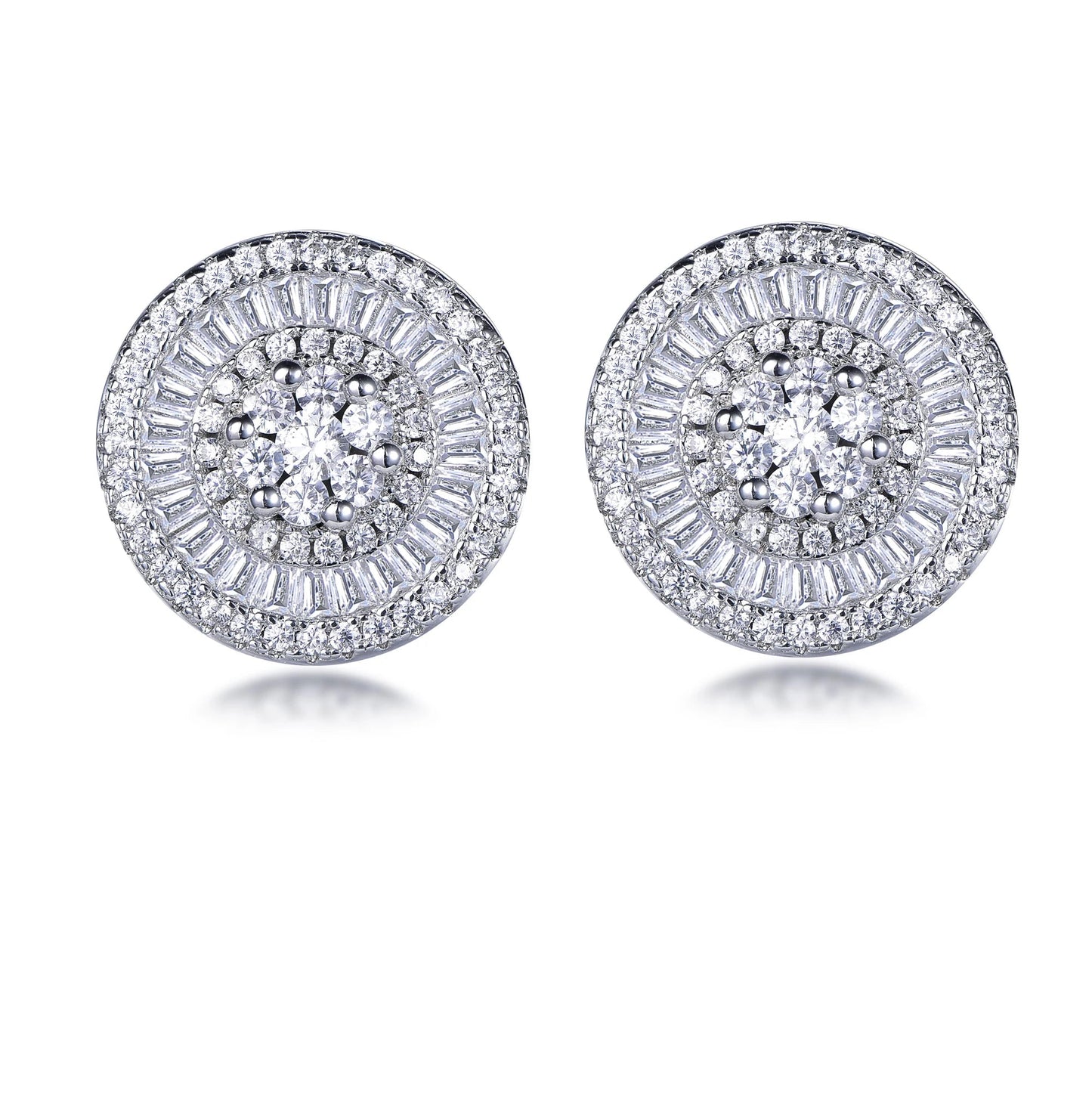 925 Sterling Silver Rhodium Plated CZ Halo Cluster Stud Earrings