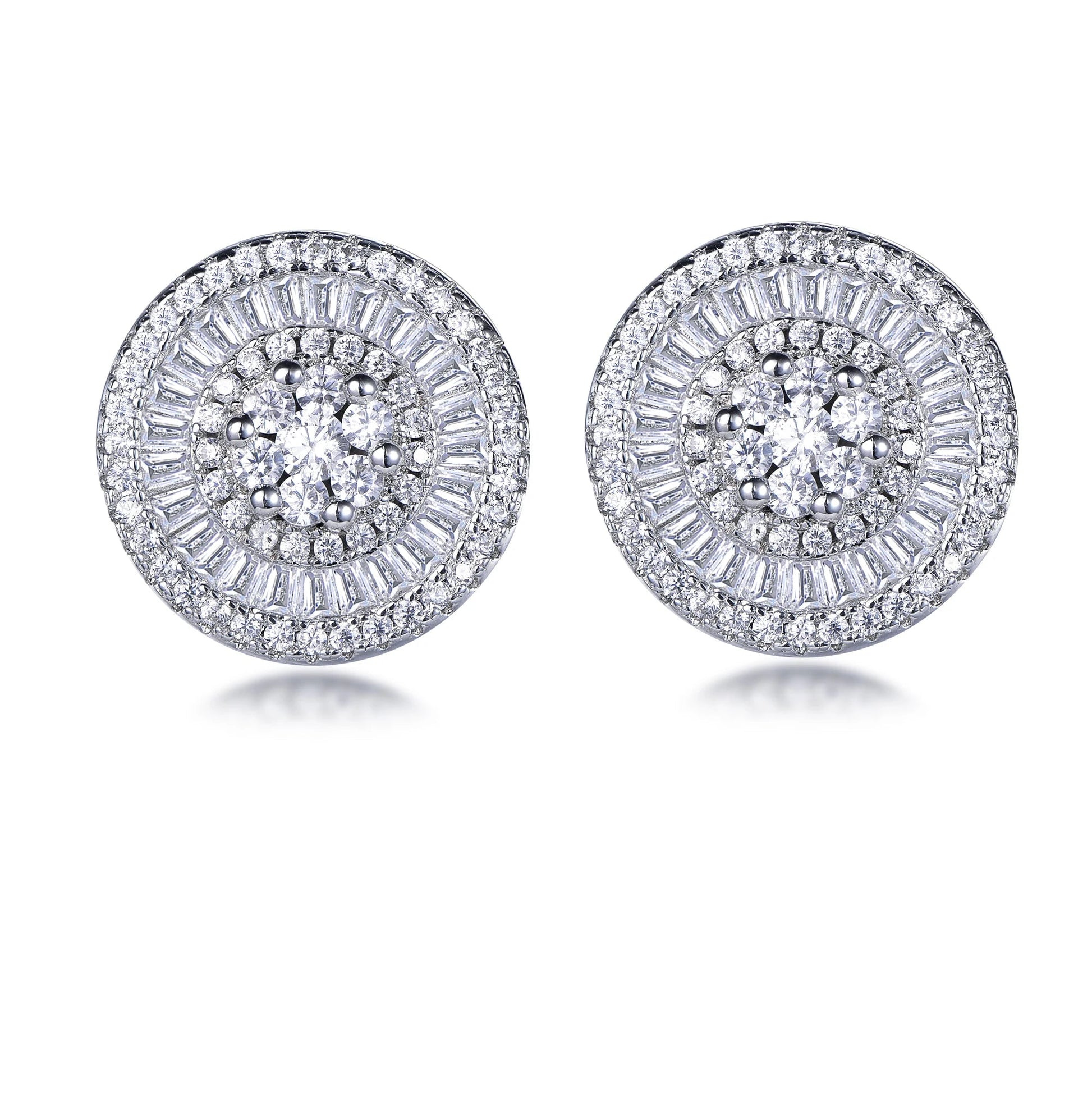 925 Sterling Silver Rhodium Plated CZ Halo Cluster Stud Earrings