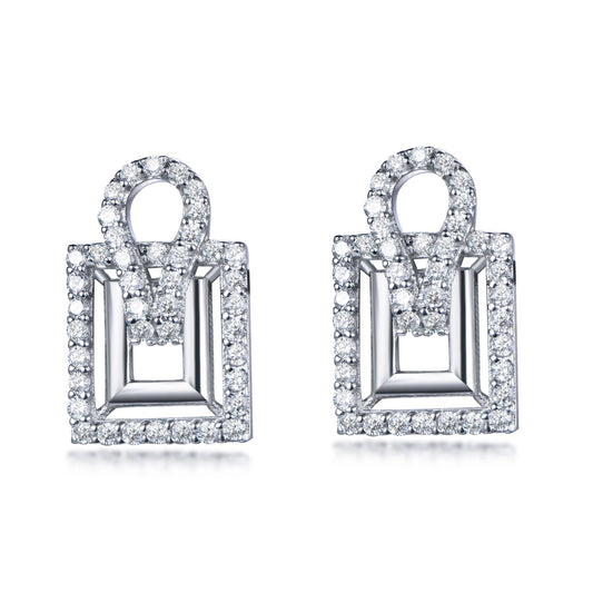 925 Sterling Silver Rhodium Plated CZ Micro Pave Geometric Drop Earrings