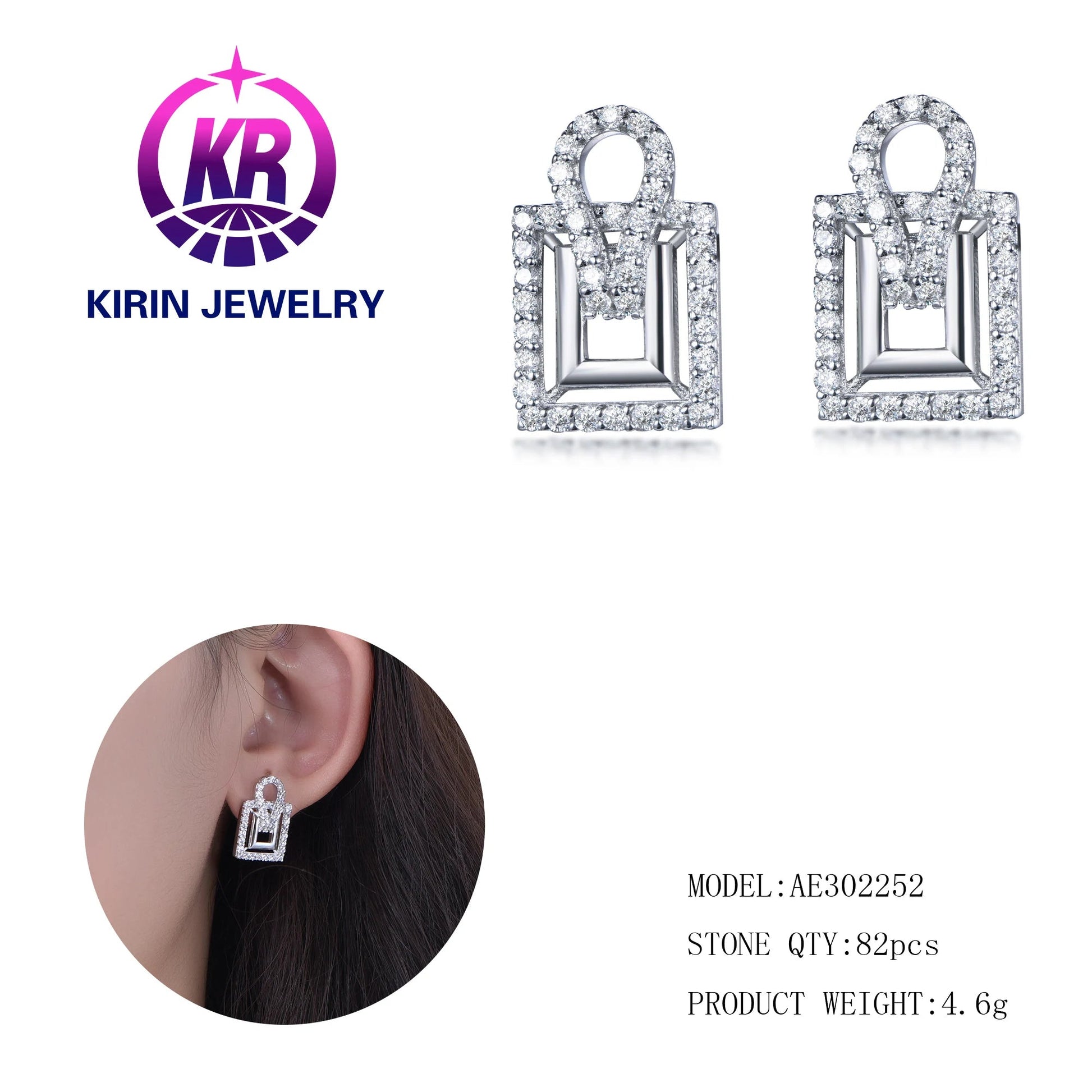 925 Sterling Silver Rhodium Plated CZ Micro Pave Geometric Drop Earrings for Women