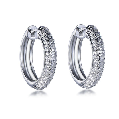 925 Sterling Silver Rhodium Plated CZ Micro Pave Hoop Earrings