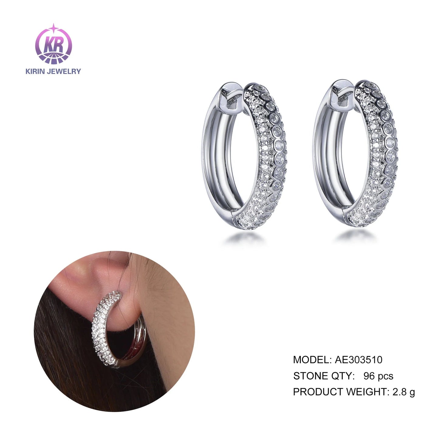 925 Sterling Silver Rhodium Plated CZ Micro Pave Hoop Earrings for Women-Wholesale