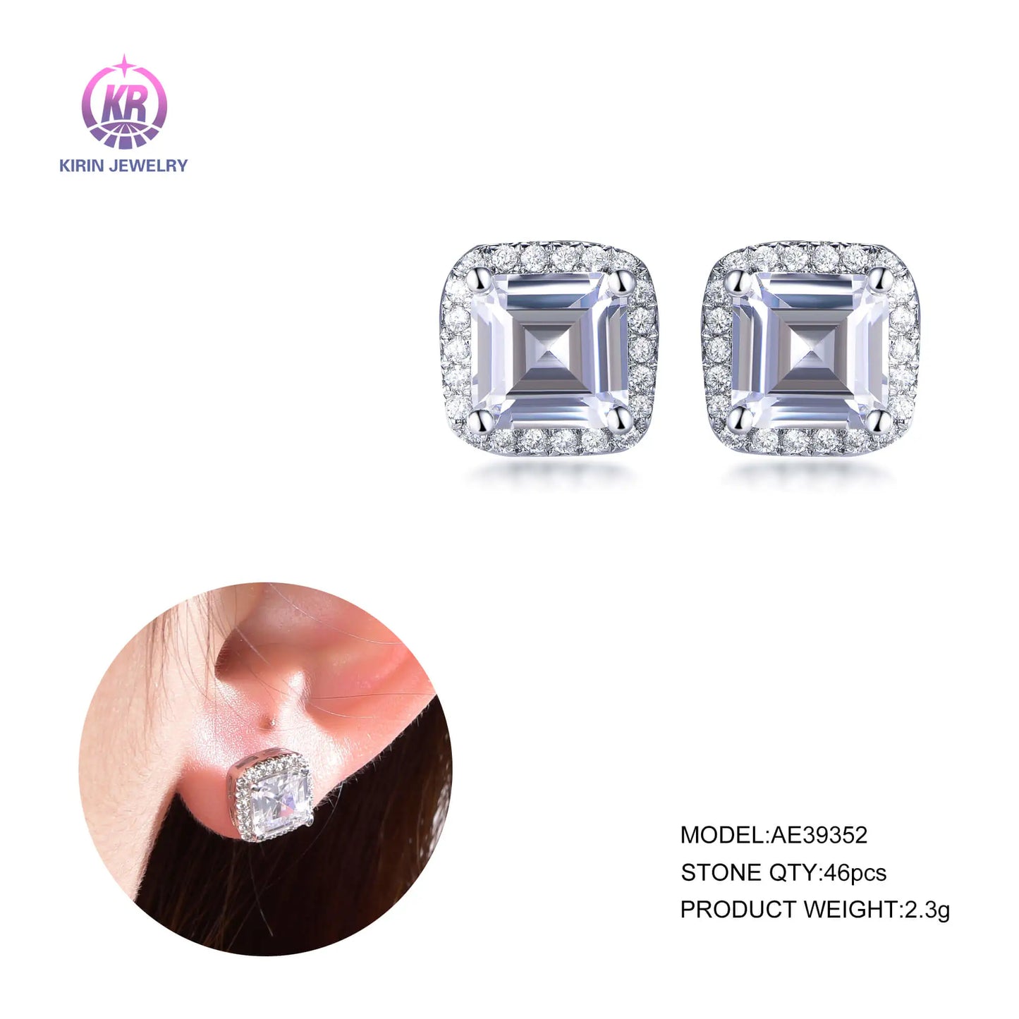 925 Sterling Silver Rhodium Plated CZ Princess Cut Halo Stud Earrings for Women